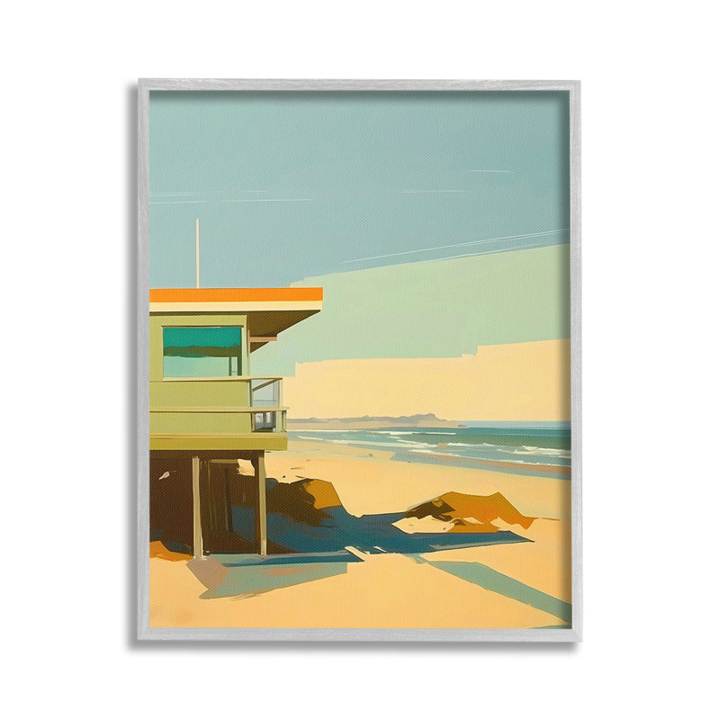 ModernSunlitBeachHutGicleeArtbyWalkerNoble, Giclée encadrée noir minuit, H 30 po x l 24 po