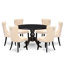 L'ensemble de salle à manger 7 pièces contient une table en bois et 6 chaises en tissu de polyester beige clair avec dossier capitonné - Noir sablé-1760757061