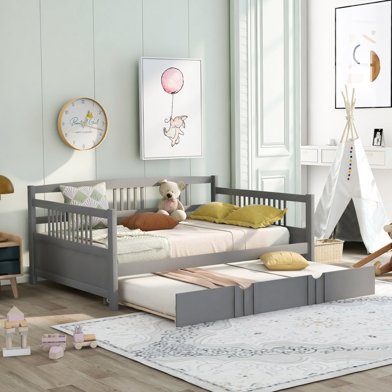 Lit de jour avec couchette en bois, Gris