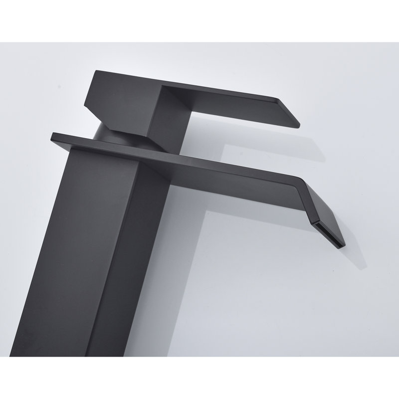 Robinet de lavabo de salle de bain, bec cascade, poignée simple, bonde escamotable, lavabo sans trop-plein, acier inoxydable, noir mat, rouille, installation simple, sans lavabo,