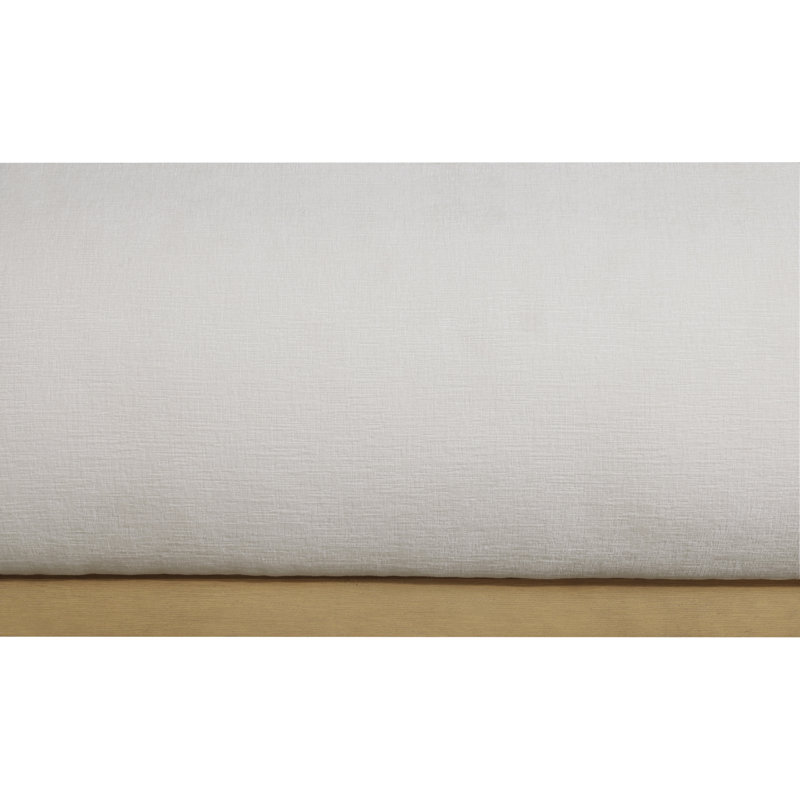 Humayrah Upholstered Panel Bed, Full/Double, Cream Chenille Fabric / Stained Natural
