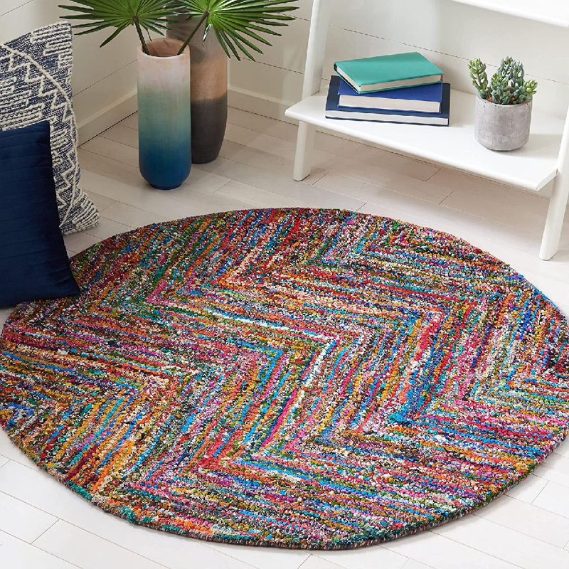 Nantucket Hand Tufted Cotton Pile Chevron Rug, Round 6'