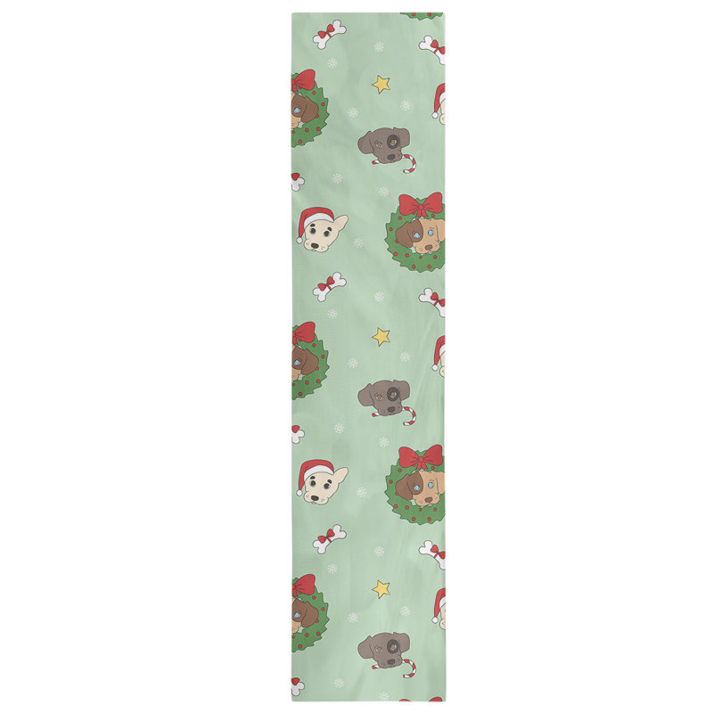 Chemin de table à la fête hol hol christmas dogs, L 90 po x l 16 po, Vert menthe / rouge, Mélange de coton