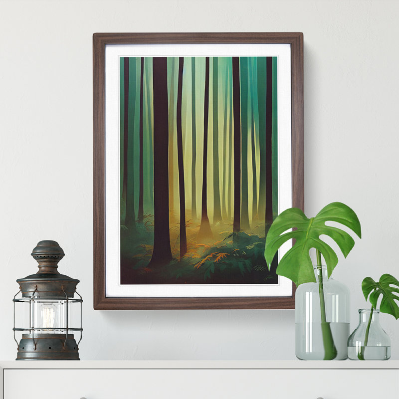 Tranquil Forest - Wall Art, 48cm H x 36cm W, Walnut Framed, White