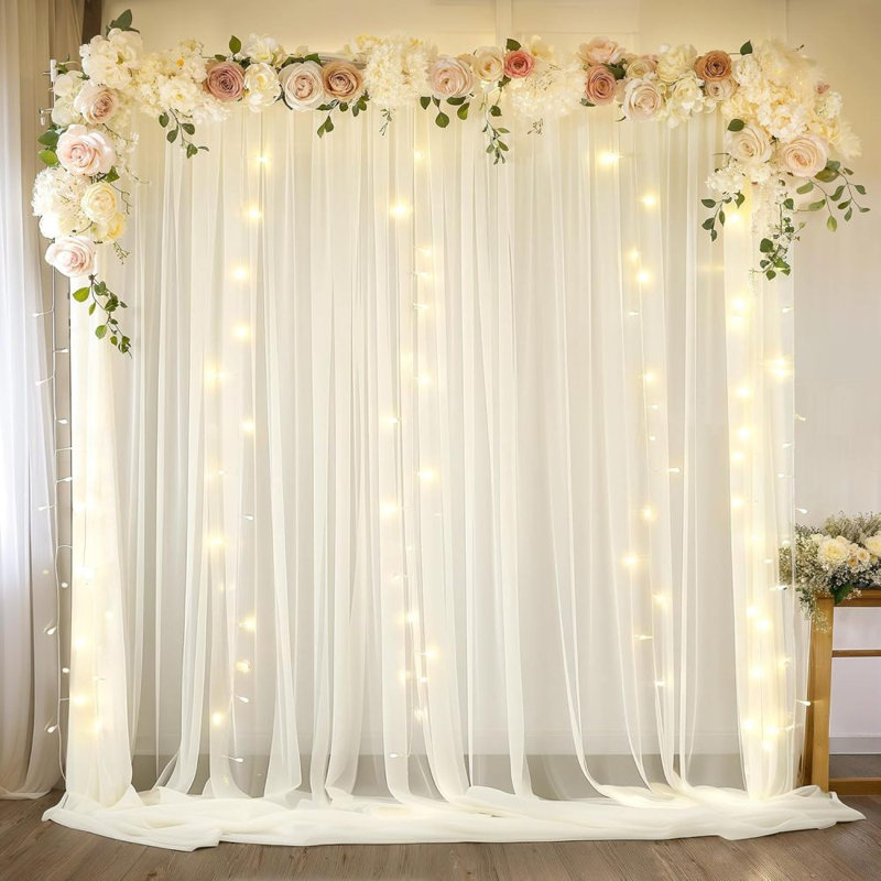 10Ft Tulle Backdrop Curtain For Parites, Sheer Backdrop Curtains Fabric Drapes For Wedding Ceremony Arch Party Stage Decorations(4 Panels 5*10Ft)