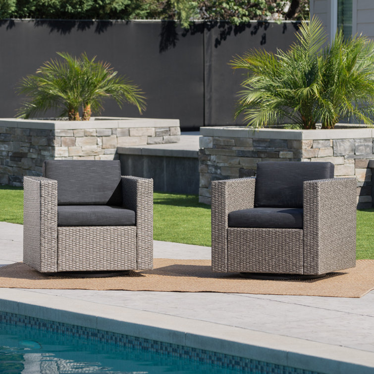 Arville Outdoor Swivel Patio Chair with Cushions - Black / Grey