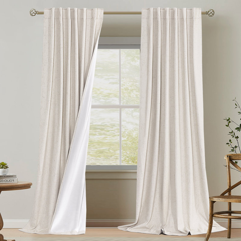 Faux Linen 100% Blackout Curtains for Bedroom Thermal Insulated Textured Linen Look Curtain Back Tab/Rod Pocket/Hook Belt Draperies 2 Panels