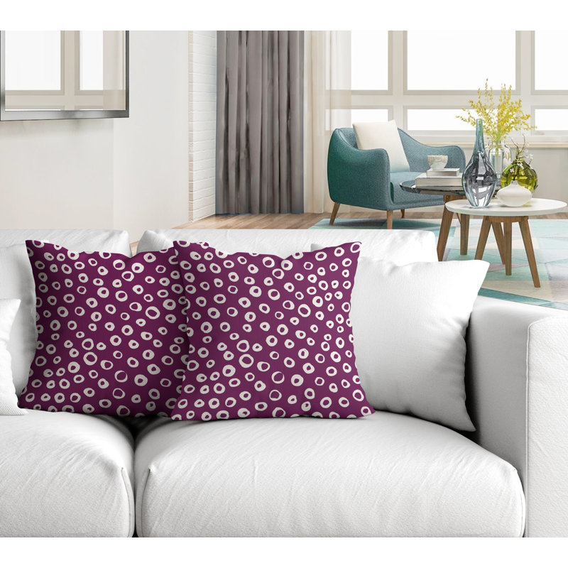 Oreiller carré intérieur / extérieur à pois Tanta, L 19 po x H 19 po, Mauve