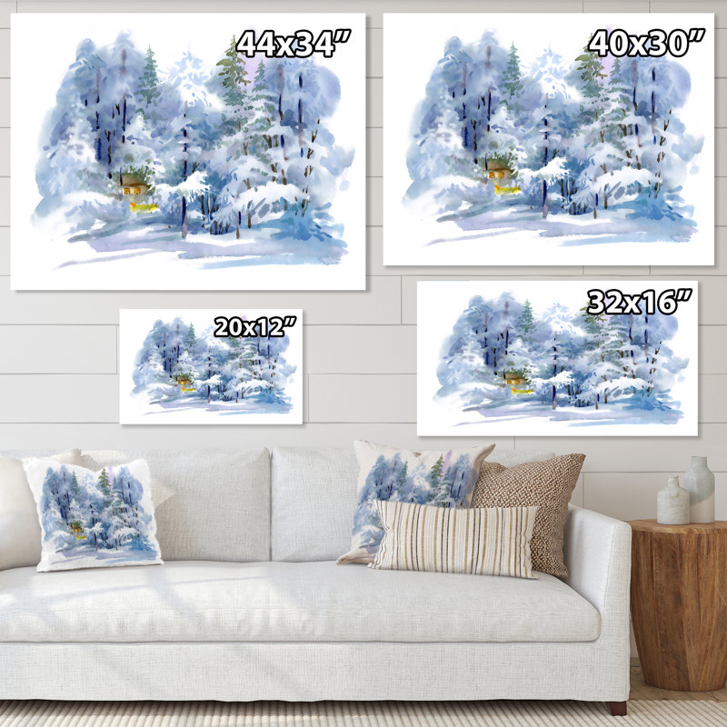 Paysage d'hiver enneigé - Forêt sur toile, H 30 po x l 40 po x P 1,5 po, Toile tendue