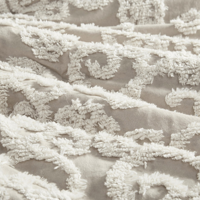 Édredon 100% coton taupe avec broderie en chenille et bourre à couper le souffle