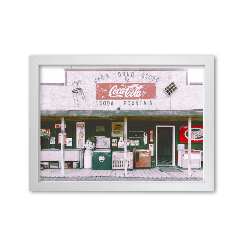 Coca Cola Shop - Print, White Grain Frame, 30 cm H x 21 cm W x 5 cm D