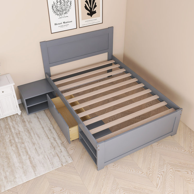 Structure de lit simple 76,80 "X 41,30" avec tiroir et deux tablettes, gris