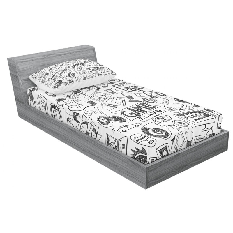 Twin White and Black Microfiber Sheet Set with Pillowcase