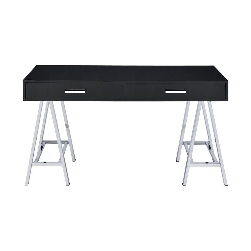 54.4" W WRITING DESK, BLACK HIGH GLOSS & CHROME
