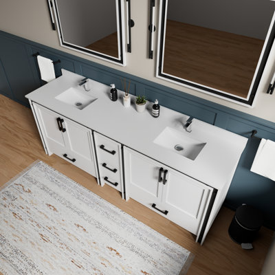 Ensemble de meuble-lavabo double avec plateau en marbre de culture et robinet
