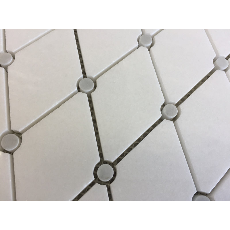 2" x 3.5" Marble Mosaic Wall & Floor Tile, Thassos White/White Carrara (dot)
