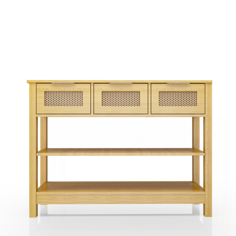 43.3" Sofa/Console Table - With 3 Top Drawers And 2 Open Shelves, Farmhouse Style, Natural Wood