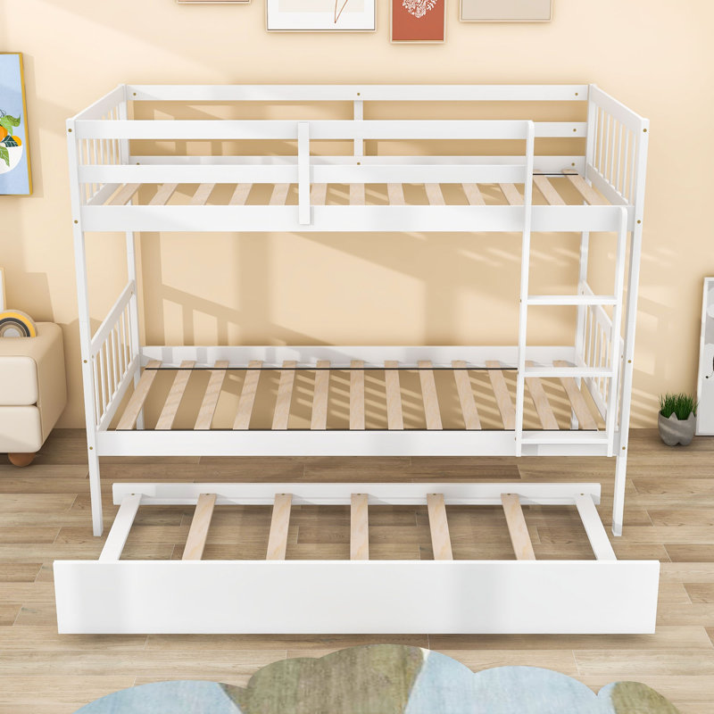 Lit superposé simple en bois avec lit gigogne Dedrah, Blanc