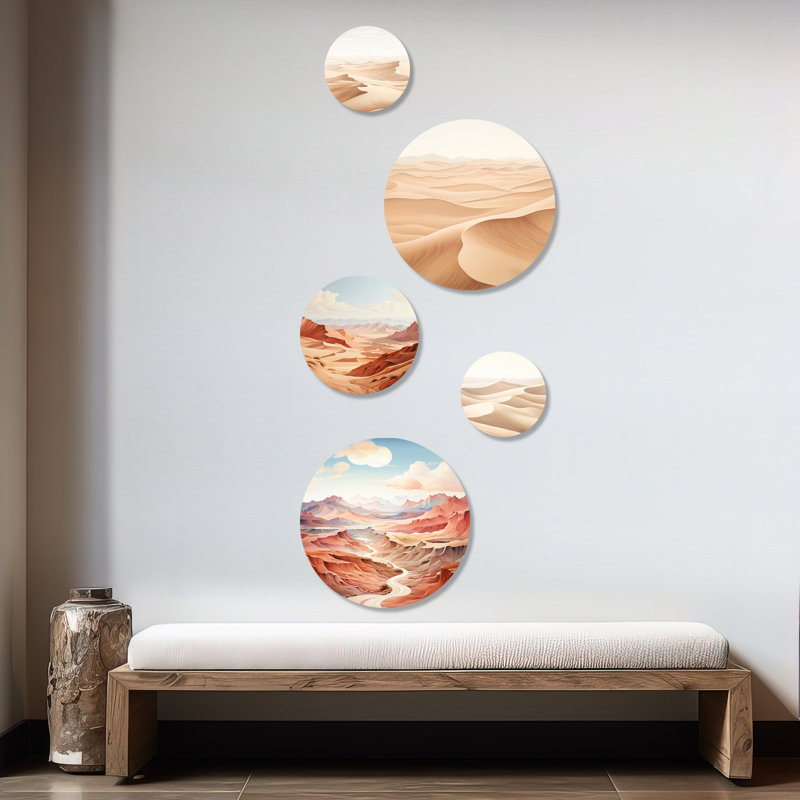 Desert Dreams Canyon Drift - Minimalisme, art mural rond, ensemble de 5