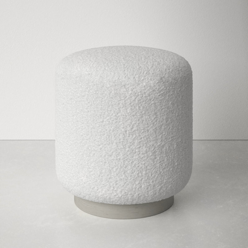 Brit Upholstered Ottoman, White Oak, White 100% Polyester