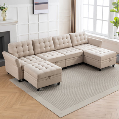 Canapé modulaire modulaire en lin avec repose-pieds