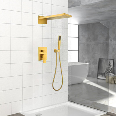 Ensemble de robinet de douche mural double cascade et chute de pluie avec pomme de douche à haute pression