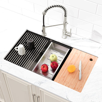 Évier de cuisine en acier inoxydable, bol simple, évier encastré à la main, avec planche à découper, passoire