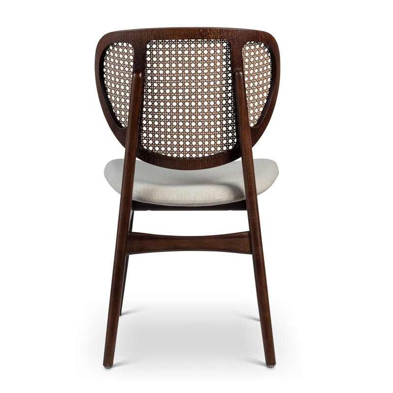 Modern Brazilian Upholstered Dining Chair, Medley Ivory Performance Basketweave/Nogal