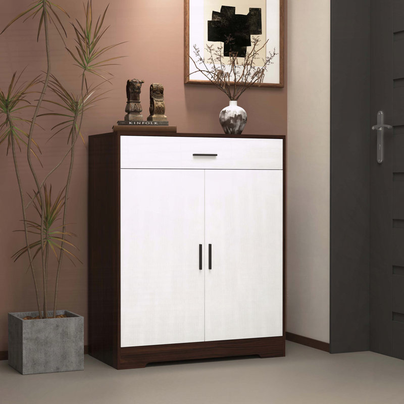 4-Tier Wooden Shoe Storage Cabinet with Adjustable Shelves & Drawer, Walnut