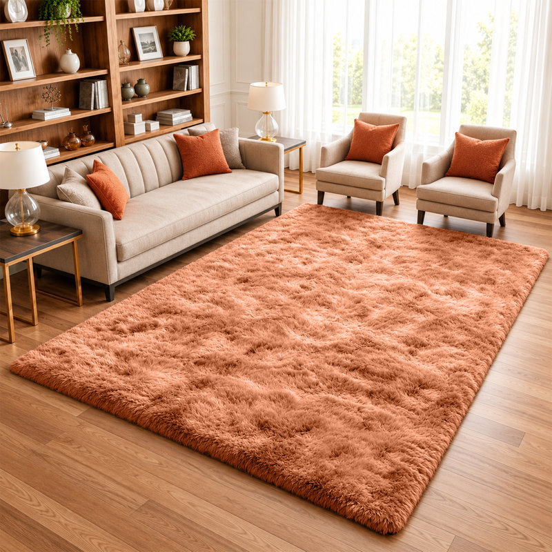 Machine Tufted High Pile Shag Area Rug(Ultra Soft & Fluffy), Rust, Rectangle 160 x 230 cm