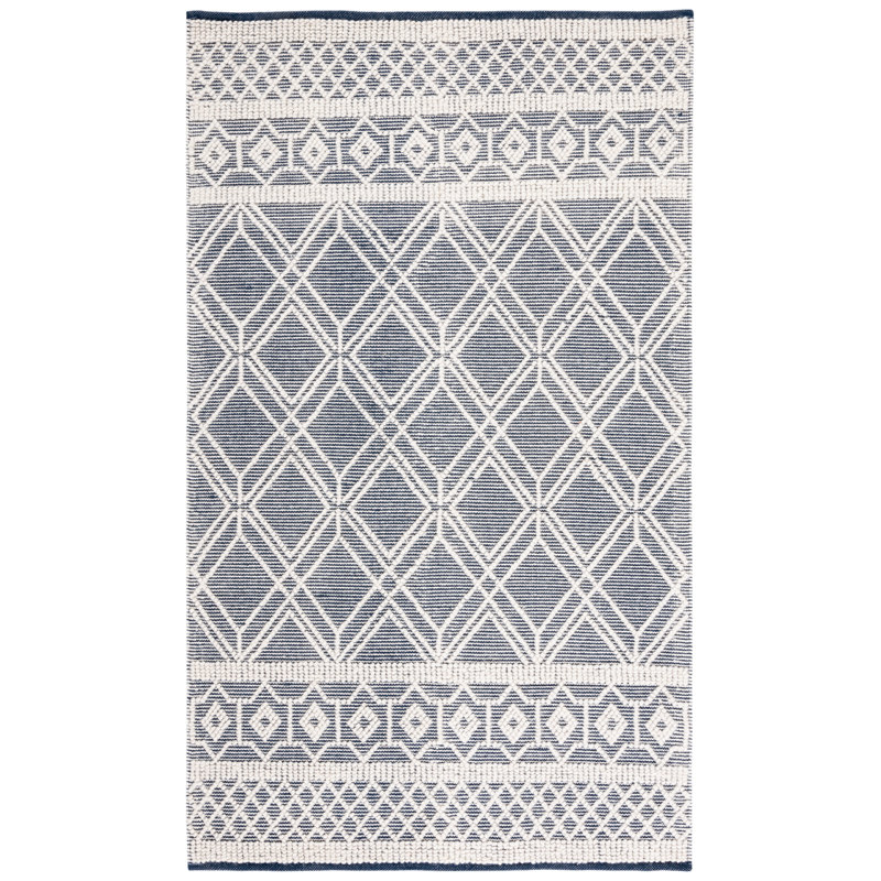 Jacques Hand Woven Wool/Cotton Southwestern Rug in Navy/Ivory, Rectangle 5' x 8'