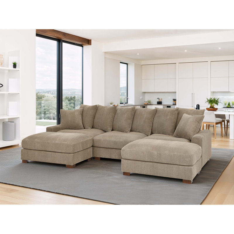 Arzuaga 89" Wide Reversible Modular Corner Sectional with Ottoman, Camel Corduroy, 34"H x 122.5"W x 67.5"D