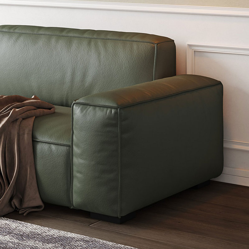 Canapé modulaire vert en cuir véritable