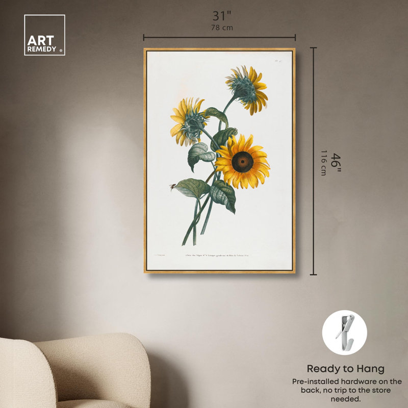 Art Remedy, impressions sur toile, tournesol, Cadre flottant doré, H 46 po x l 31 po