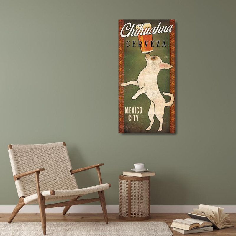 Art sur toile tendue par Trinx Fowler, Ryan, Chihuahua blanc sur vert, H 40 po x l 22 po