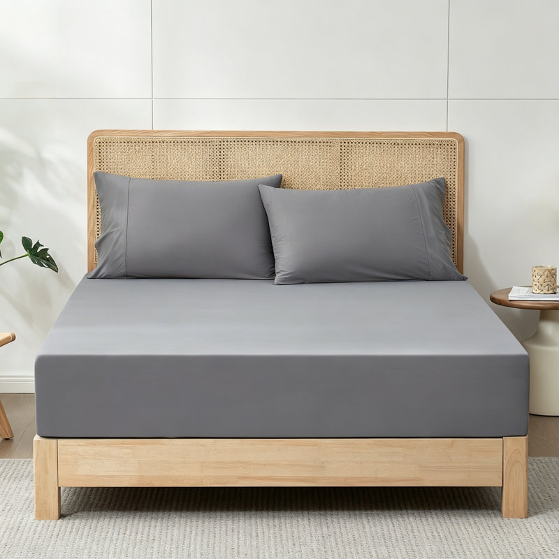 Cooling Fitted Sheet Set With 2 Pillowcases, 3PCS Breathable Sheet Set with Deep Pocket For Hot Sleepers, Queen, Dark Gray