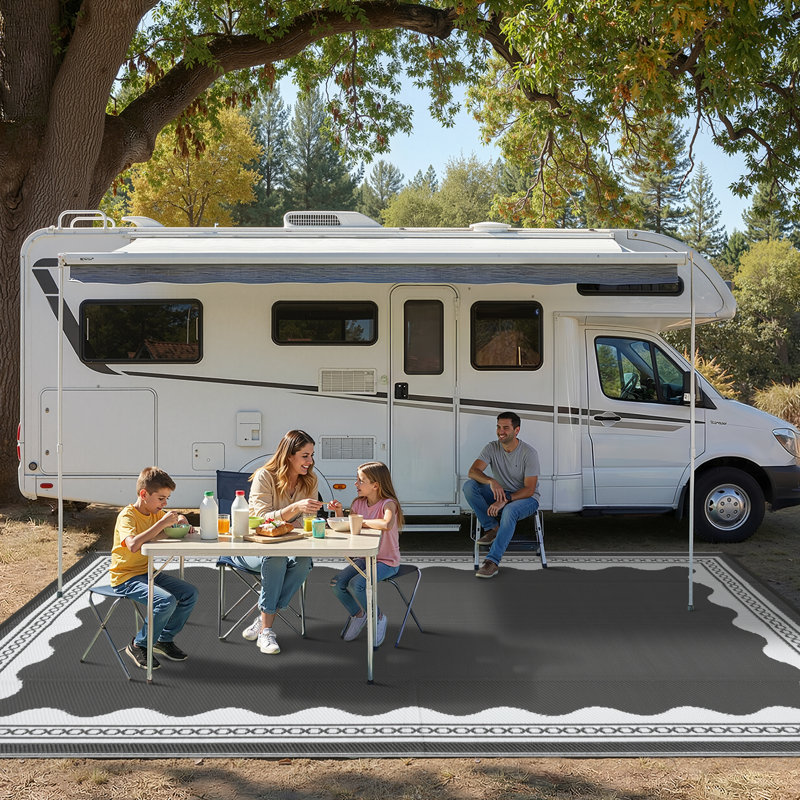 Tapis bordeaux réversible, facile à nettoyer, imperméable et résistant aux rayons UV, Gris, Rectangle de 10 pi x 14 pi