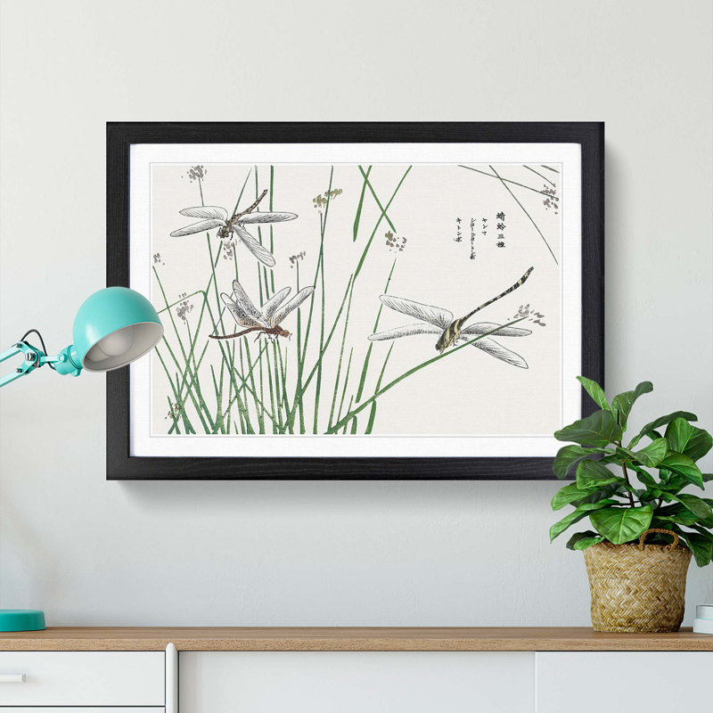 Dragonflies by Morimoto Toko - Picture Frame Painting Print, Black Framed, 48cm H x 65cm W x 2cm D