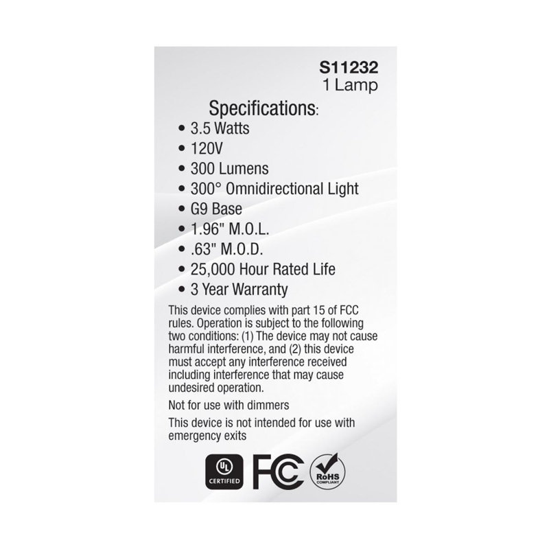 3.5 Watt White LED Bulb, 3000K