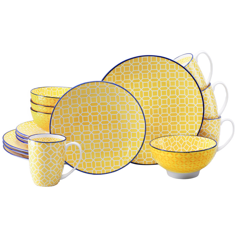 Mediterranean Piece Stoneware Dinnerware Set - Service for 4, Yellow