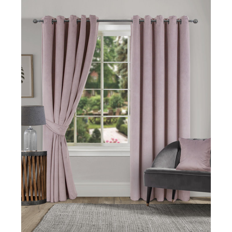 Meghann Eyelet Room Darkening Thermal Curtains, Pink, 229 W x 229 D cm