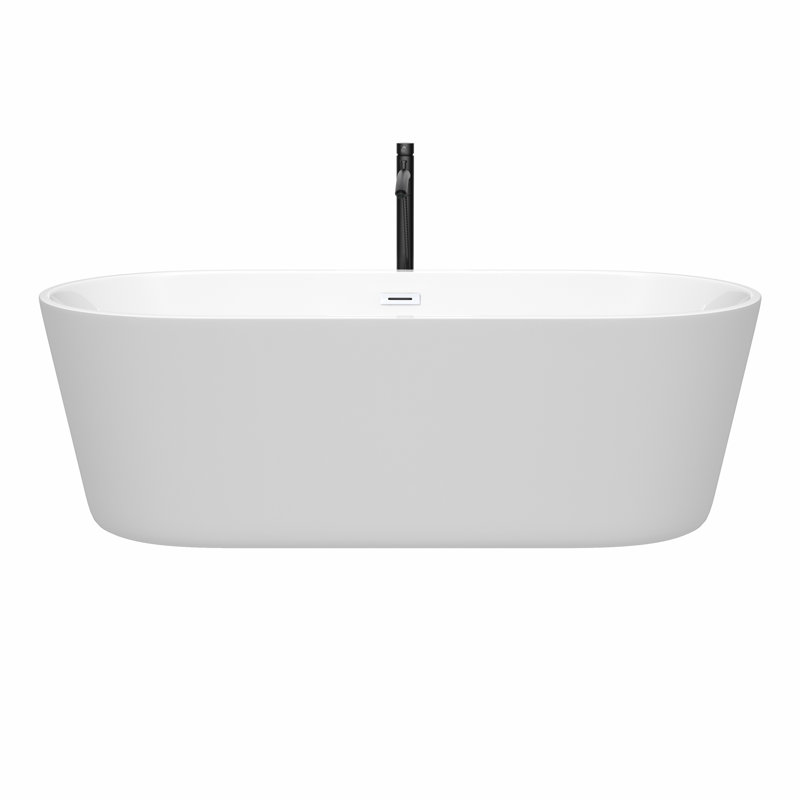 Carissa 71'' x 32'' Soaking Acrylic Bathtub with Faucet, White/Shiny White/Matte Black