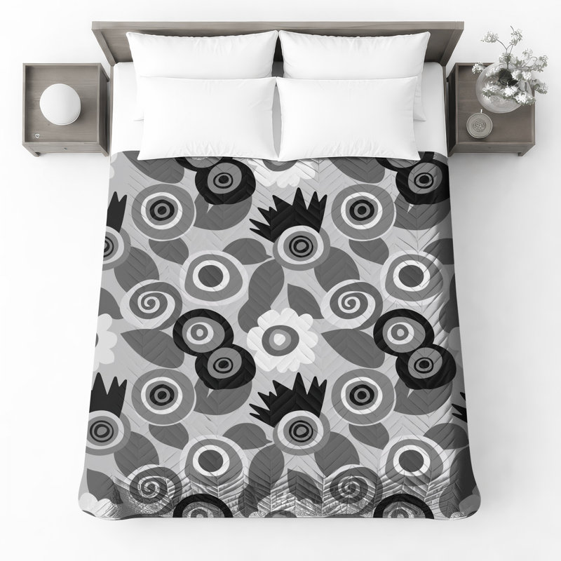Couvre-lit matelassé à motif floral monochrome, Double