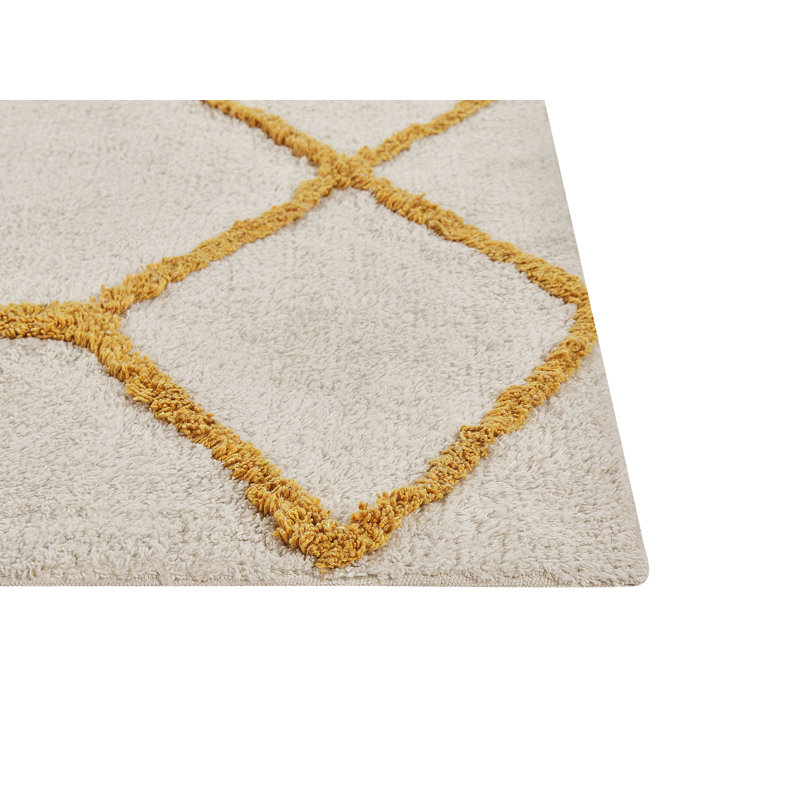 Bowerston Geometric Cotton Hand Woven Shag 160cm X 230cm Area Rug