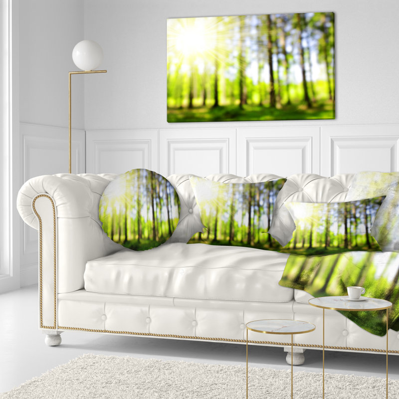 Coussin paysage Bokeh dans la forêt, 18 po x 18 po, Coussin décoratif