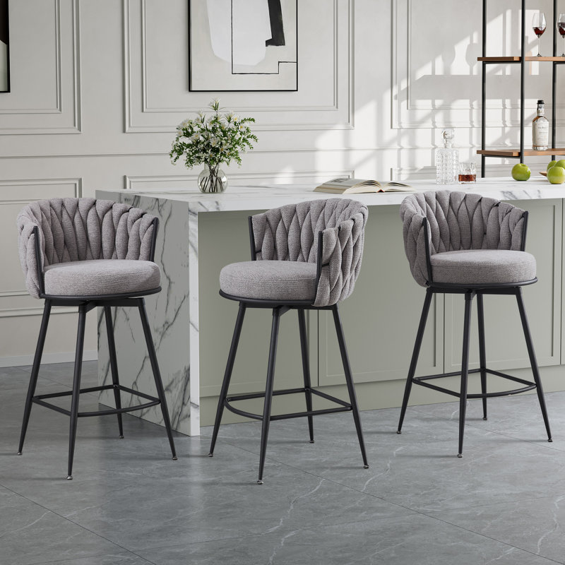 Tabouret de bar pivotant à motif courbé, Gris, Set of 3
