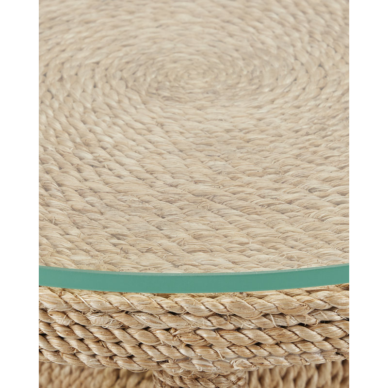 Natural Abaca Rope Round Accent Table with Glass Top