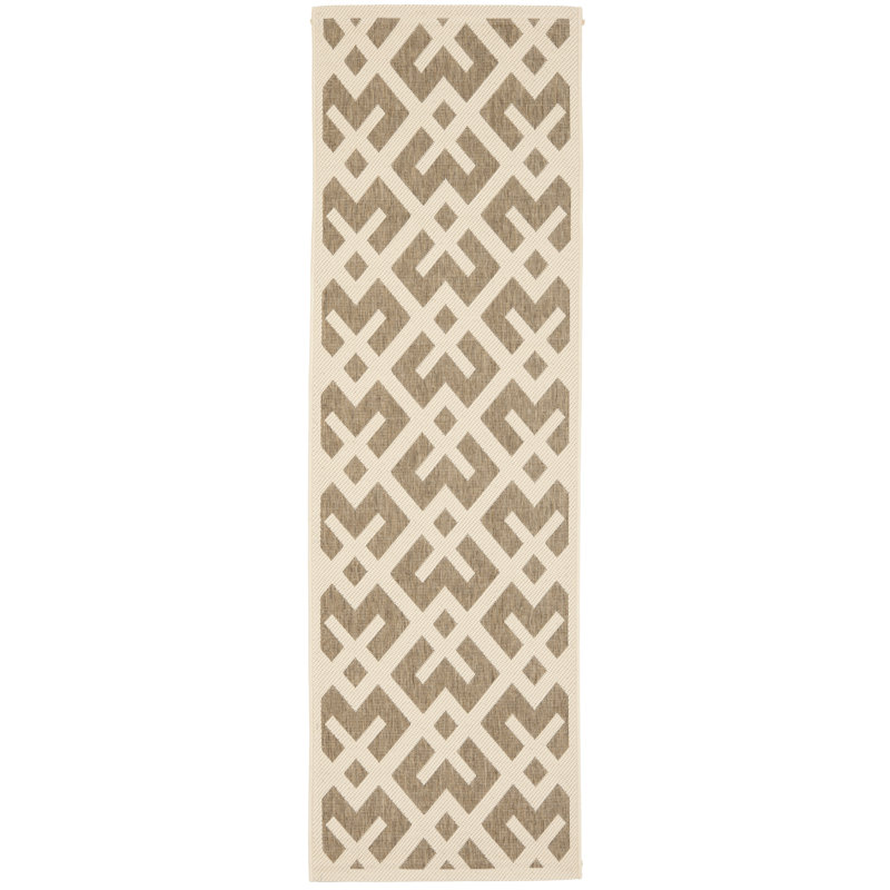 Arneshia Geometric Brown/Tan Indoor/Outdoor Area Rug, Runner 2'4" x 9'11"