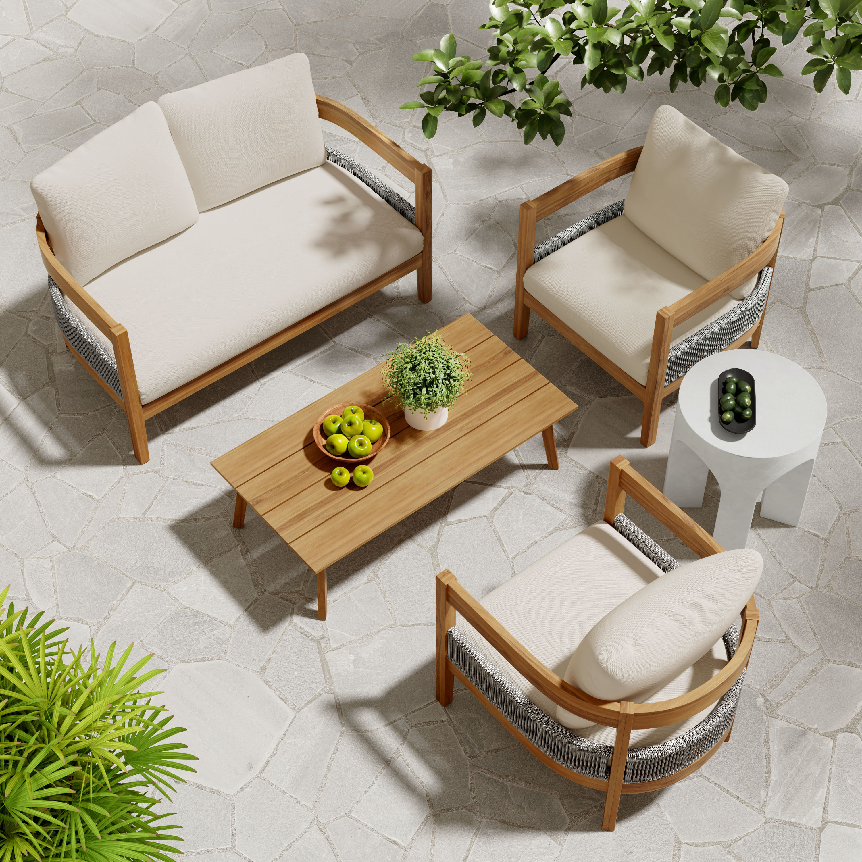 NFusion Miguel Outdoor Wood & Rope Conversation Set | Wayfair