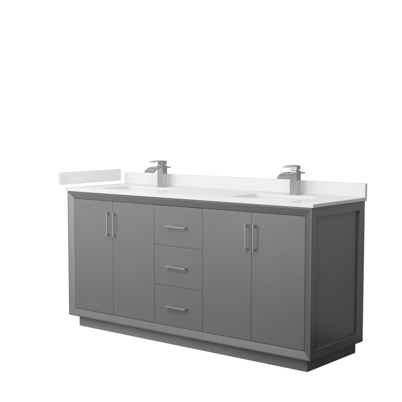 Strada 72'' W Double Vanity, Dark Gray, Giotto Quartz, Matte Black